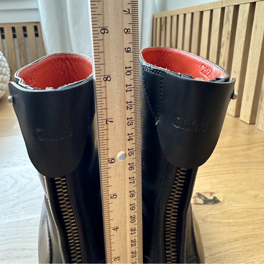 CHLOE Leather Boots, combat style with zipper calf height orange lining sz 37.5 - Picture 8 of 16